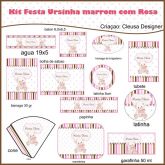 Kit festa ursinha marrom com rosa